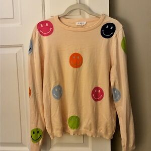 THML Smiley Face Viscose Blend peachy/pink Long Sleeve Pullover Sweater Sz L